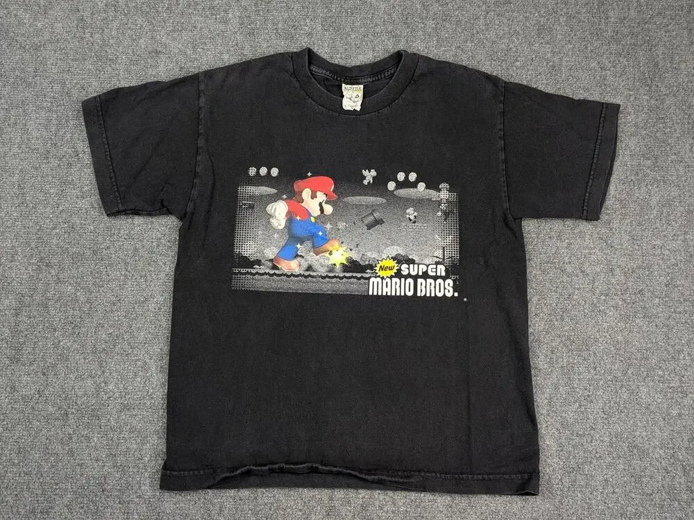 VTG Super Mario Bros Shirt Youth Large Black Alstyle Graphic Tee Nintendo